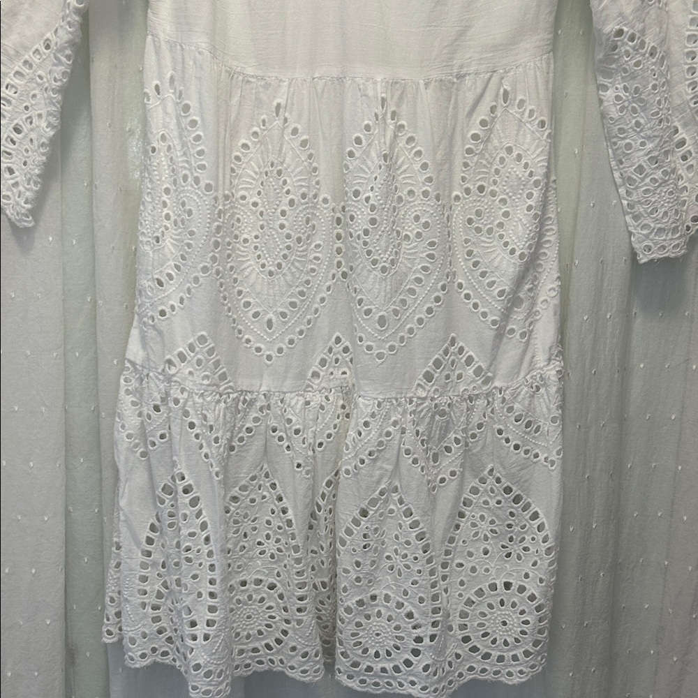 RubyYaya Eyelet Dress Size S White BellSleeve Boho Embroidered - Picture 7 of 16